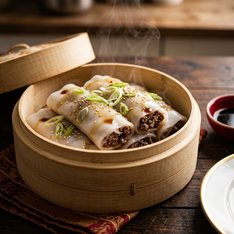 Beef Cheung Fun with Sweet Soy