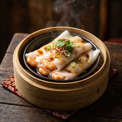 Cheung Fun (Steamed Rice Rolls with Prawn)
